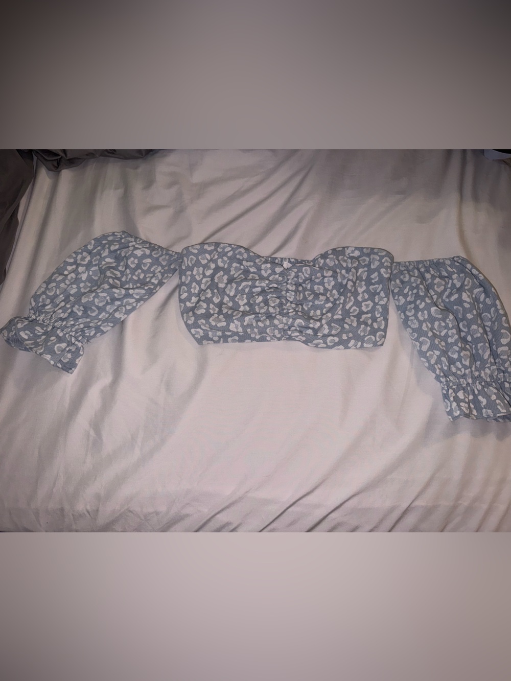Le Lis Blue and White Leopard Print Off Shoulder Top
